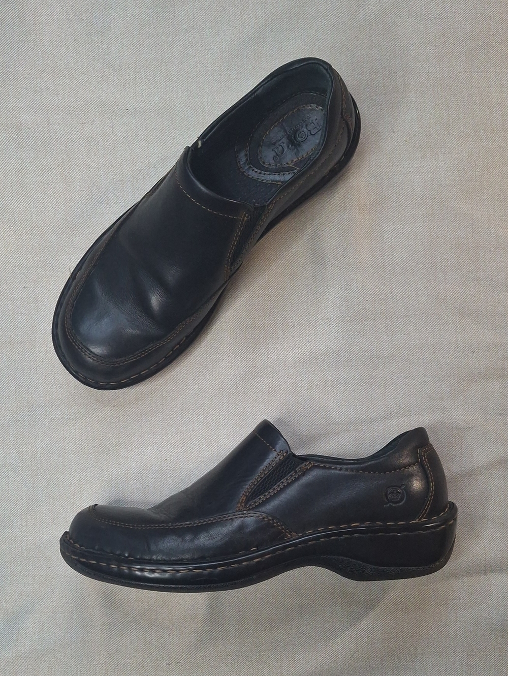 Börn Fran Black Leather Slip On Comfort Loafers Clogs Size 7.5